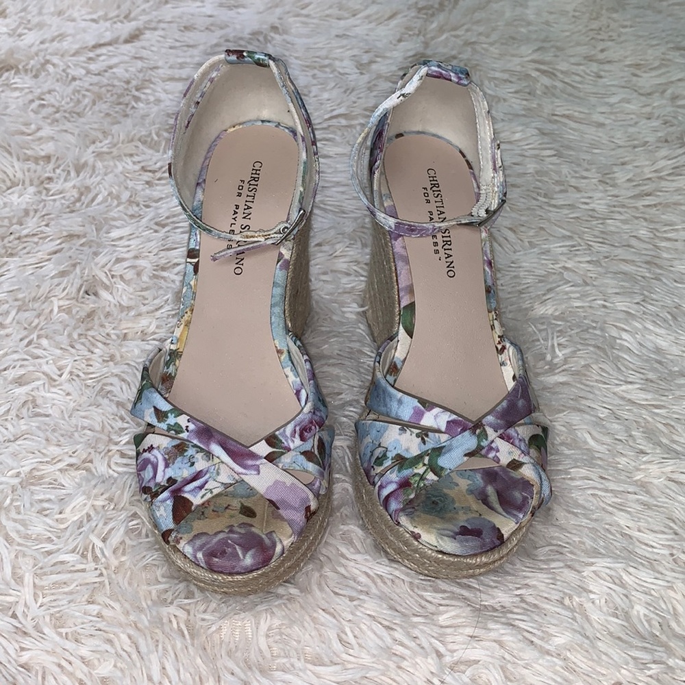 CHRISTIAN SIRIANO FLORAL WEDGES SIZE 7 1/2